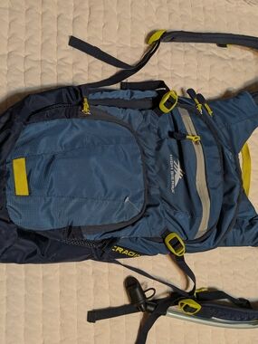 High Sierra Men's Blue Hiking Backpack with Yellow Accents